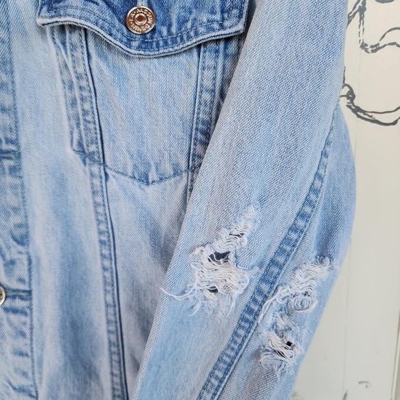 SOLD | Upcycled David Bowie Custom Denim Jean Jacket Distressed Bleached M - Picture 6 of 15